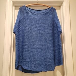 Talbots Women  1X Blue Linen Open Knit Lagenlook Cap Sleeves Boho Beachy